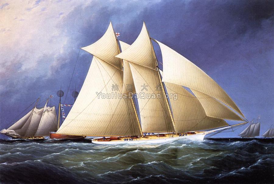 New York Yacht Club Schooner Dauntless Rounding Sandy Hook Lightship in the Hurricane Cup Race - 詹姆斯·E·巴特斯沃思